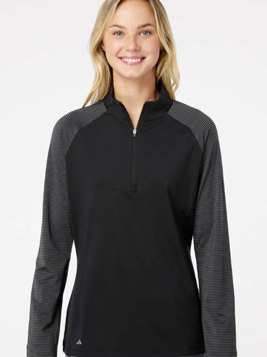 adidas Tops - Adidas A521 - Women's Stripe Block Quarter-Zip Pullover - Black